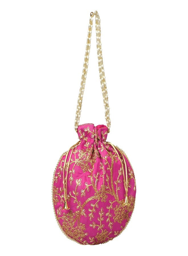 FONSIE rani pink jhola rajputi bag for bridal women organza 1pc - Image 2